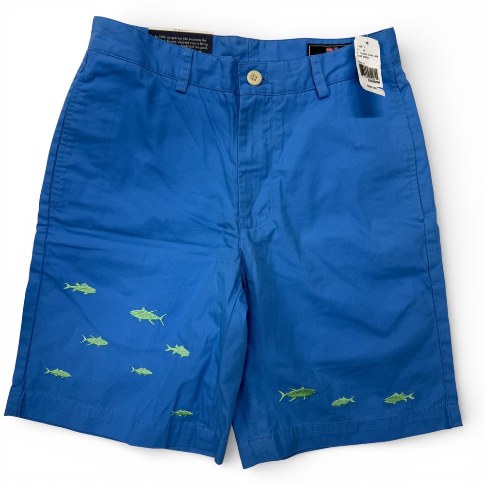 Vineyard Vines 9" Club Shorts Mens 28 Blue NWT Cotton Beach Fish Print Chino